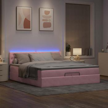 Ottoman-Bett mit Matratzen & LEDs Rosa 200x200 cm Samt