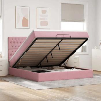 ARDEBO.de - Ottoman-Bett mit Matratzen & LEDs Rosa 200x200 cm Samt
