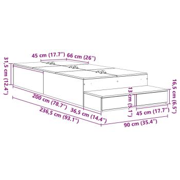 Aufbewahrungsbettgestell Geräucherte Eiche 90 cm Holzwerkstoff