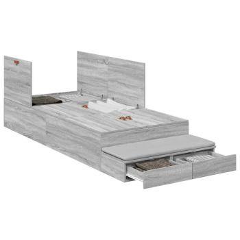 Aufbewahrungsbettgestell Graues Sonoma 90 cm Holzwerkstoff