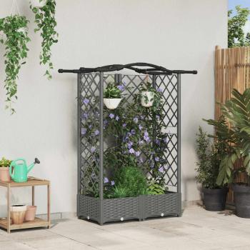 ARDEBO.de - Hochbeet mit Rankgitter und Dach Hellgrau 124 x 40 x 123 cm PP