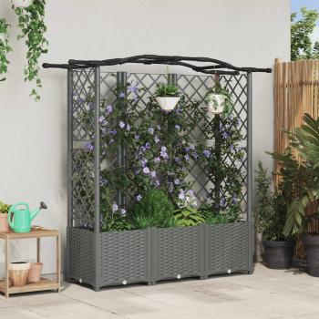 ARDEBO.de - Hochbeet mit Rankgitter und Dach Hellgrau 163 x 40 x 138 cm PP