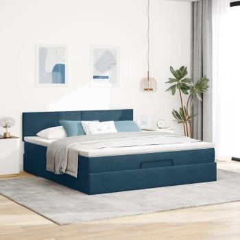 Ottoman-Bett mit Matratze Dunkelblau 160x200 cm Samt