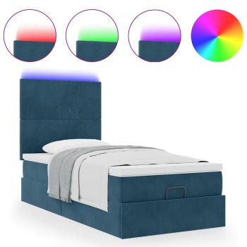 Ottoman-Bett mit Matratzen & LEDs Dunkelblau 80x200 cm Samt