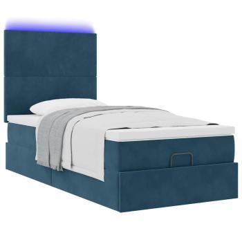 Ottoman-Bett mit Matratzen & LEDs Dunkelblau 80x200 cm Samt