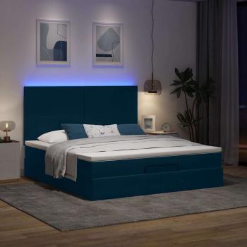 Ottoman-Bett mit Matratzen & LEDs Dunkelblau 160x200 cm Samt