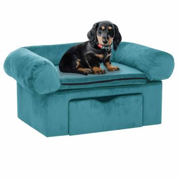 ARDEBO.de - Hundesofa mit Speicher Türkis 75 x 50 x 38cm Plüsch