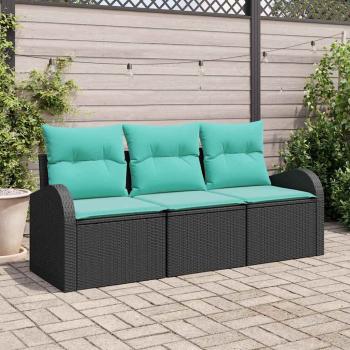 ARDEBO.de - Garten-Sofa-Set 3 Stk. Schwarz und Türkis Poly Rattan