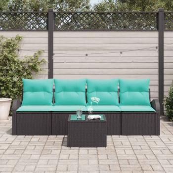 Gartensofa-set mit Kissen 5 pcs Schwarz und Türkis Poly-Rattan