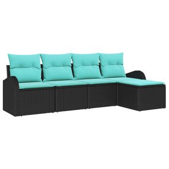 Sofa Set 5 Stk. Schwarz und Türkis Poly-Rattan