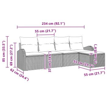 Sofa Set 5 Stk. Schwarz und Türkis Poly-Rattan