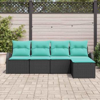 Sofa Set 5 Stk. Schwarz und Türkis Poly-Rattan