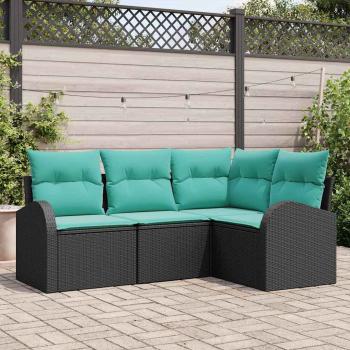 ARDEBO.de - Gartensofa-set 4 Stk. Schwarz und Türkis Poly-Rattan