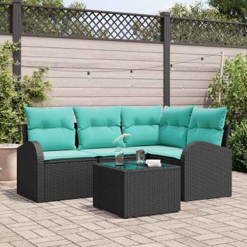 ARDEBO.de - Gartensofa-set mit Kissen 5 pcs Schwarz und Türkis Poly-Rattan