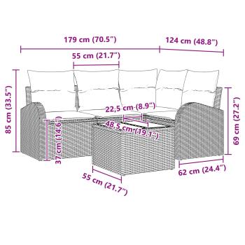 Gartensofa-set mit Kissen 5 pcs Schwarz und Türkis Poly-Rattan