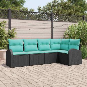 ARDEBO.de - Gartensofa-set 5 Stk. Schwarz und Türkis Poly-Rattan