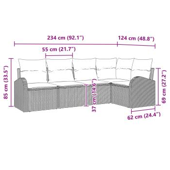 Gartensofa-set 5 Stk. Schwarz und Türkis Poly-Rattan