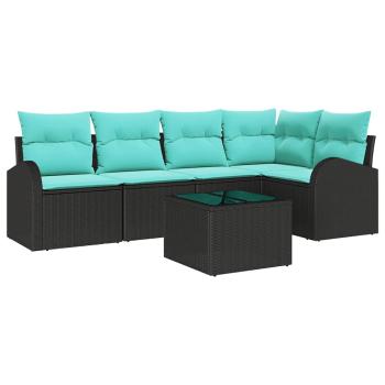 Gartensofa-set 6 Stk. Schwarz und Türkis Poly-Rattan
