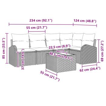 Gartensofa-set 6 Stk. Schwarz und Türkis Poly-Rattan