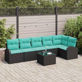 ARDEBO.de - Gartensofa-set 7 Stk. Schwarz und Türkis Poly-Rattan
