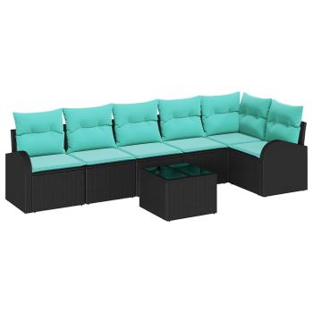 Gartensofa-set 7 Stk. Schwarz und Türkis Poly-Rattan