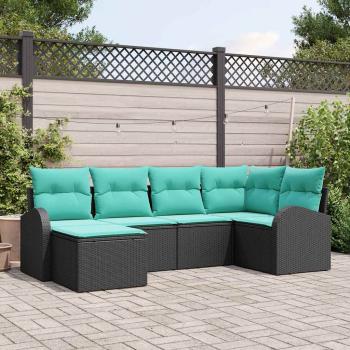 ARDEBO.de - Sofa Set 6 Stk. Schwarz und Türkis Poly-Rattan
