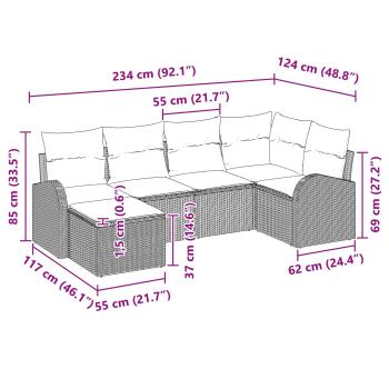 Sofa Set 6 Stk. Schwarz und Türkis Poly-Rattan