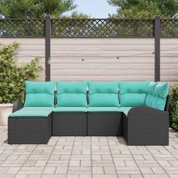 Sofa Set 6 Stk. Schwarz und Türkis Poly-Rattan
