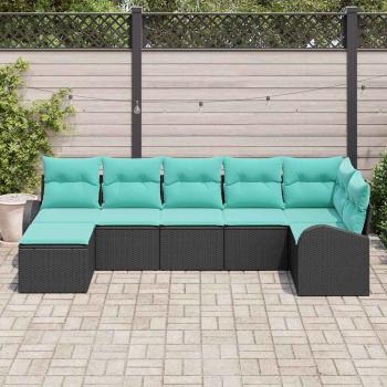 Sofa Set 7 Stk. Schwarz und Türkis Poly-Rattan