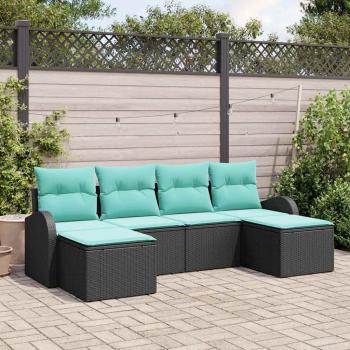 ARDEBO.de - Sofa Set 6 Stk. Schwarz und Türkis Poly-Rattan