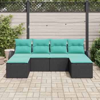 Sofa Set 6 Stk. Schwarz und Türkis Poly-Rattan