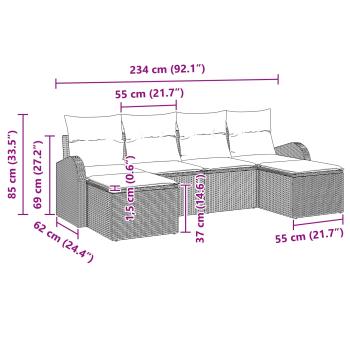 Sofa Set 6 Stk. Schwarz und Türkis Poly-Rattan