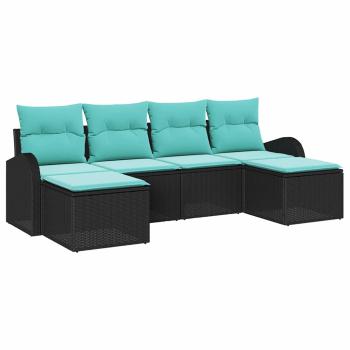 Sofa Set 6 Stk. Schwarz und Türkis Poly-Rattan