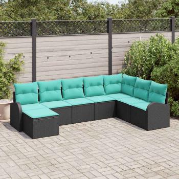 ARDEBO.de - Sofa Set 8 Stk. Schwarz und Türkis Poly-Rattan