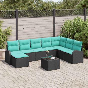 ARDEBO.de - Sofa Set 9 Stk. Schwarz und Türkis Poly-Rattan