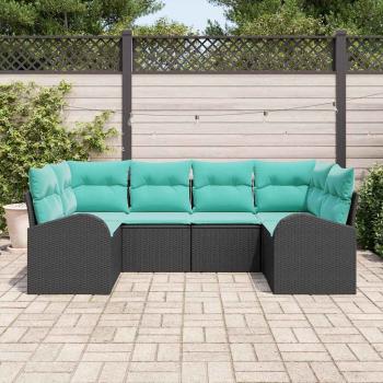 Gartensofa-set 6 Stk. Schwarz und Türkis Poly-Rattan