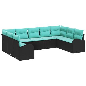 Gartensofa-set 9 Stk. Schwarz und Türkis Poly-Rattan