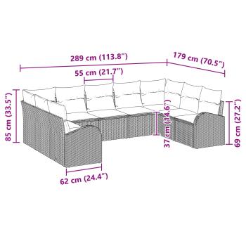 Gartensofa-set 9 Stk. Schwarz und Türkis Poly-Rattan