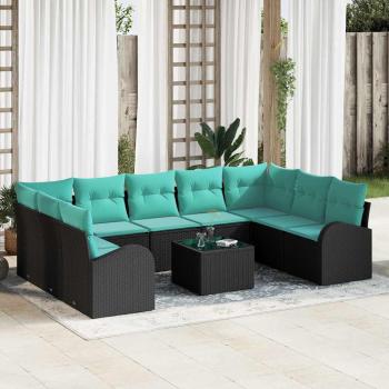ARDEBO.de - Gartensofa-set 10 Stk. Schwarz und Türkis Poly-Rattan