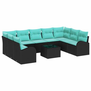 Gartensofa-set 10 Stk. Schwarz und Türkis Poly-Rattan