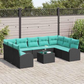Gartensofa-set 10 Stk. Schwarz und Türkis Poly-Rattan