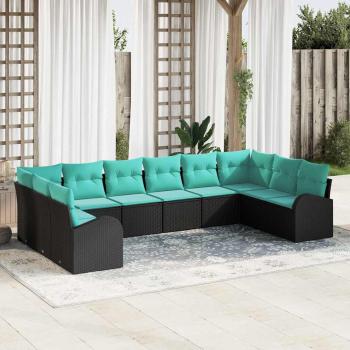 ARDEBO.de - Gartensofa-set 10 Stk. Schwarz und Türkis Poly-Rattan
