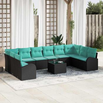 ARDEBO.de - Gartensofa-set 11 Stk. Schwarz und Türkis Poly-Rattan