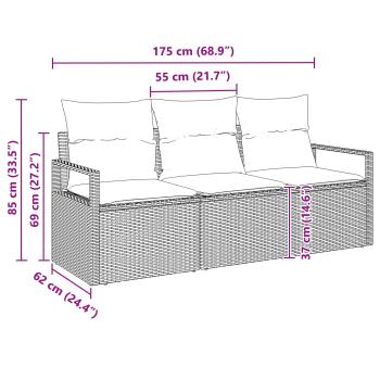 Gartensofa-set mit Kissen 3 pcs Braun und Rot Poly-Rattan