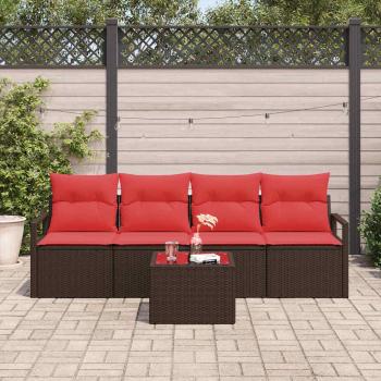 Sofa Set 5 stk. 4-Sitzanzahl Beige und Rot Poly-Rattan