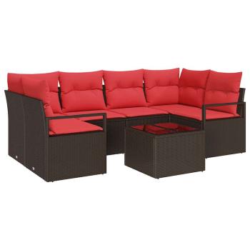 Gartensofa-set 7 stk. 6-Sitzanzahl Beige und Rot Poly-Rattan