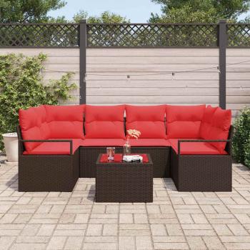 Gartensofa-set 7 stk. 6-Sitzanzahl Beige und Rot Poly-Rattan
