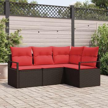 ARDEBO.de - Gartensofa-set 4 stk. Braun und Rot Poly-Rattan