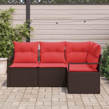 Gartensofa-set 4 stk. Braun und Rot Poly-Rattan