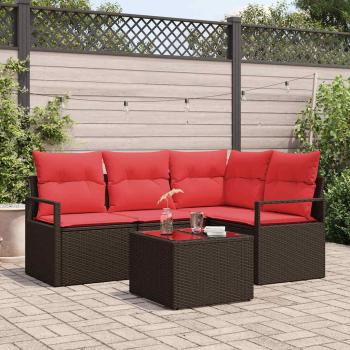 ARDEBO.de - Gartensofa-set mit Kissen 5 pcs Braun und Rot Poly-Rattan